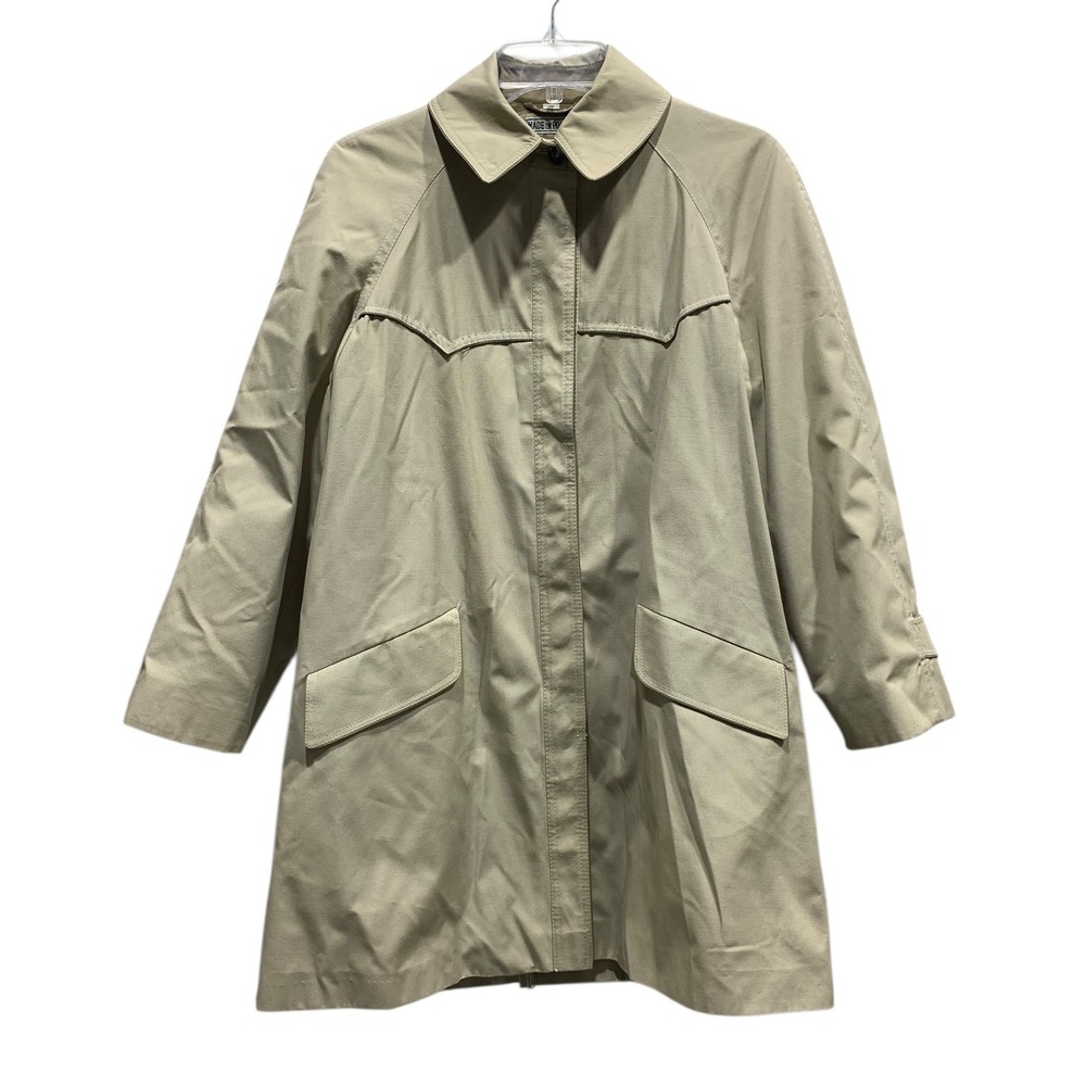 RainShedder Ken Merritt Beige Trench Coat Houndstooth Lined‎ Classic Women sz 8